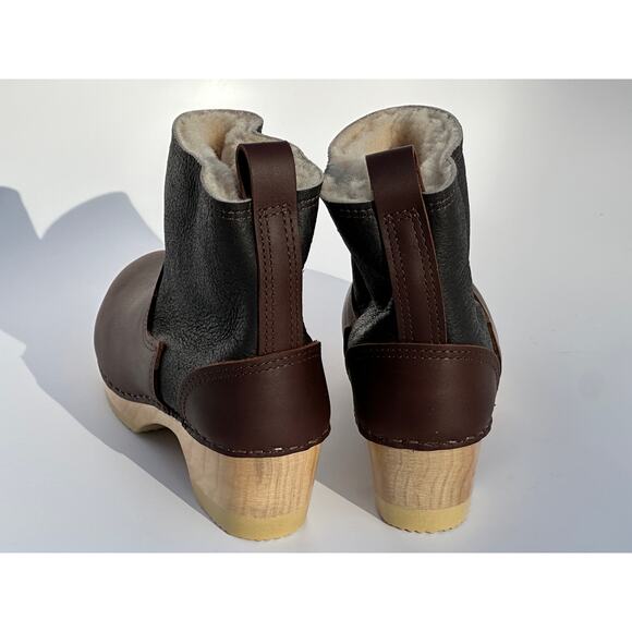 No. 6 Store 5" Pull On Shearling Clog Boot on Mid Heel Brown Aviator Size 38 NIB - Picture 8 of 16
